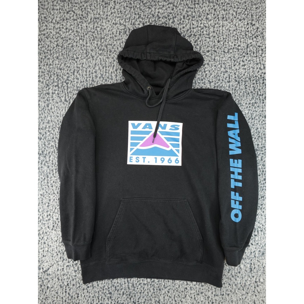 Vans Hoodie Mens Large Black Good Graphic Off The Wall Sleeve Print Pullover